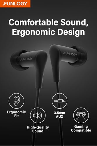 FUNLOGY Wired Earbuds (3.5 mm, Black) - color: Black