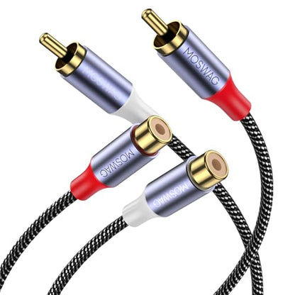MOSWAG RCA to RCA Extension Cable Male to Female RCA Cable Stereo Audio | Shielded RCA Cables Gold Plated Nylon Braided for Subwoofer Speaker Amplifier Receiver Home Theater Hi-Fi System - size: 10FT
