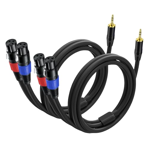 2 Pack 3.5mm TRS to 2 XLR Cable, 3.3 Foot, Unbalanced 1/8 TRS Male to Dual XLR Female, Y Splitter to Dual XLR Breakout Cable, Pure Copper and Plated Connectors for Smartphone - size: 3.3 foot, style: 3.5mm TRS to XLR female, 2 Pack