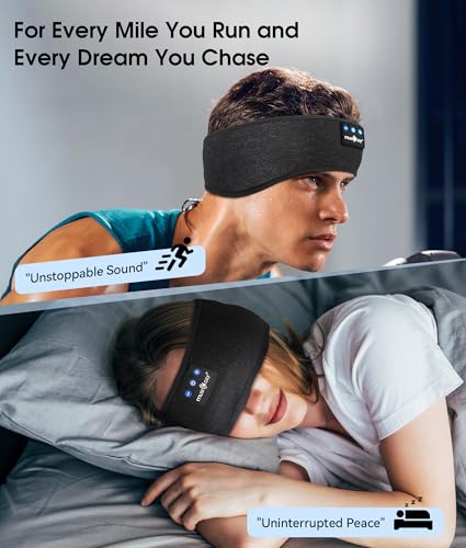 MUSICOZY Bluetooth 5.4 Sleep Headphones Headband Sports Wireless Audio | Earbuds 2 in 1 Design with Breathable Stretch Fabric, HD Stereo Sound Speakers for Workout Yoga Running, Nighttime Sleep Use - color: Double-sided Black
