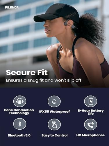 Bone Conduction Headphones, 2026 Upgrade Open-Ear Wireless Bluetooth Workout Headphones with Microphones, 8Hr Playtime, Waterproof Earphones for Sports, Running, Gym, Hiking, Cycling-Black