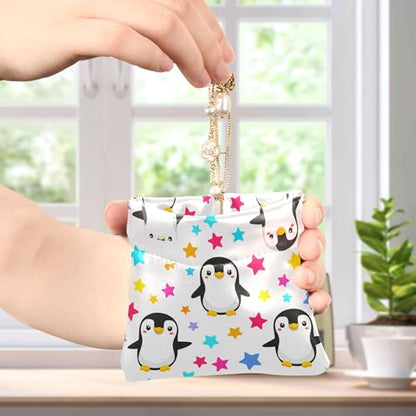 Leather Waterproof Portable No Zipper Purse, Coin Pocket Pouch Change Holder, Small Storage Bag for Men Women Headset Credit Card ID Key Lipstick, (Cute Penguins)