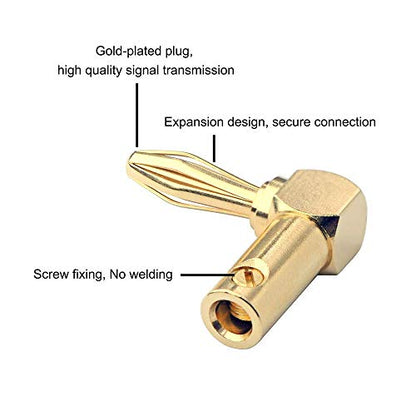 VCE 2 Pack 6.35mm to 3.5mm Male to Female Stereo Jack Adapter Bundle with 8 Pack Right Angle Banana Plugs, 90 Degree 4mm Gold Plated Dual Screw Type Speaker Connector