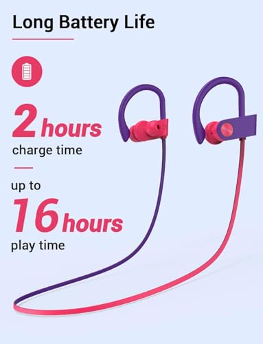 Bluetooth 5.3 Headphones, Wireless Sports In-Ear Earbuds IPX7 Waterproof | 16 Hours Playtime, Sweatproof Stereo Earphones with MIC, Noise Cancelling Headsets for Gym Running Workout, Clear Sound - color: Purple