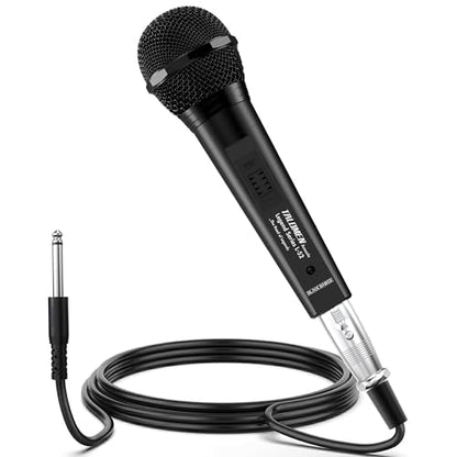 talomen Wired Microphone for Singing, Metal Female, ON/Off Switch, Professional Vocal Dynamic Mic with 20ft & 6.5ft XLR Audio Cable, Cardioid Studio Microfono for Podcasting and Recording, Black-L52