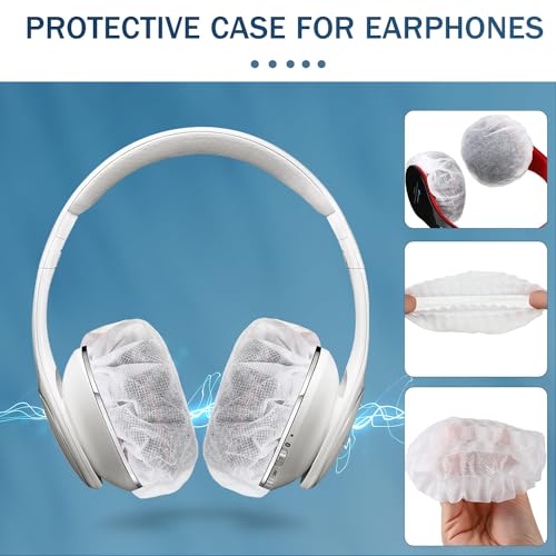 400 Pieces Headphone Covers Disposable Ear Earpads Sanitary Non-Woven Headset Cover Sweatproof Stretch Earphone Earcup Protector (White 11cm)