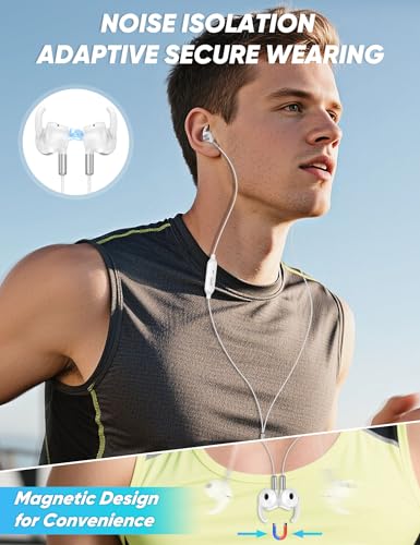 TOPAUX 3.5mm Jack Earphone 5FT Wired Earbuds Anti-Loose Wingtip - color: White