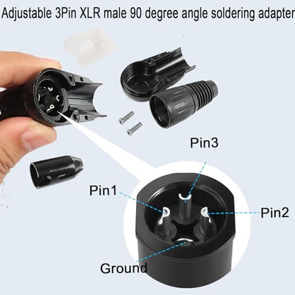 QIANRENON Adjustable 90 XLR Microphone Solder Adaptor - 3Pin XLR Male Right Angle Solder Connector Plug, Multi Angle Adjustable, for DIY/Repair/Narrow Space Wiring - style: Male