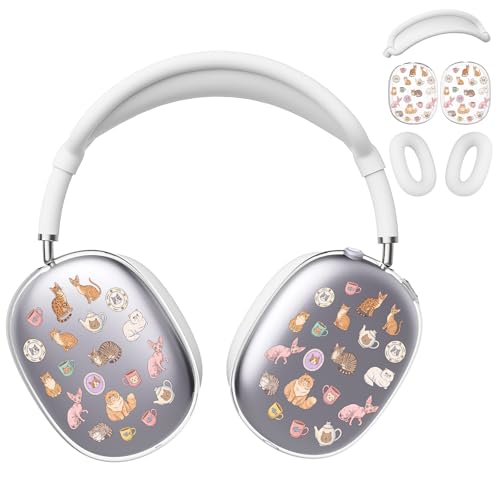 for AirPods Max Headphones Cat Kitten Ear Covers for AirPods Max 2 | Cute Clear Ear Cups Cover | White Silicone Ear Pad Case Headband Cover for Apple AirPods Max 2/1 (2026/2024/2020) - color: Cat A/White