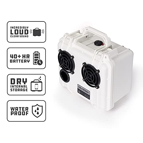 DemerBox: Waterproof, Portable, and Rugged Outdoor Bluetooth Speakers. Loud Sound, Deep Bass, 40+ hr Battery Life, Dry Box + USB Charging, Multi-Pairing Party Mode. Built to Last (Uyuni White, DB2) - color: Uyuni White