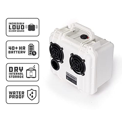 DemerBox: Waterproof, Portable, and Rugged Outdoor Bluetooth Speakers. Loud Sound, Deep Bass, 40+ hr Battery Life, Dry Box + USB Charging, Multi-Pairing Party Mode. Built to Last (Uyuni White, DB2) - color: Uyuni White