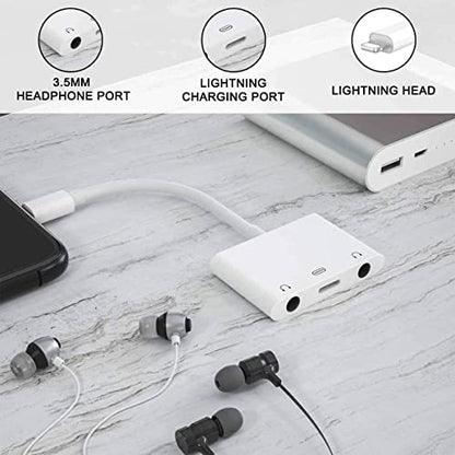 3 in1 Lightning to 3.5mm Headphone Adapter for iPhone | Dual Earphone Jack Audio and Charging Adapter, Headphone Splitter for iPhone 14/13/12/11/XS Max/XR/8/7 Plus/6/iPad
