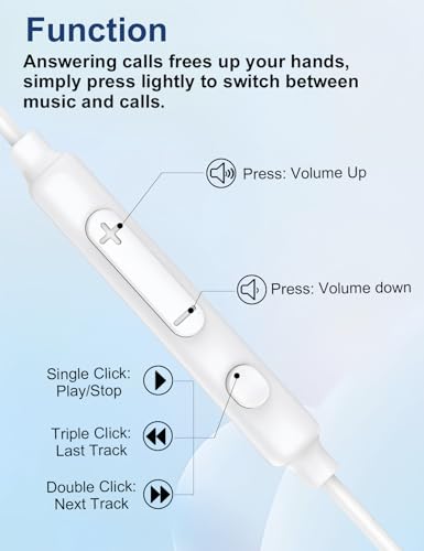MAS CARNEY Wired Earbuds in-Ear Headphones with Mic for iPhone, School, MP3 | AUX Earbuds Wired Ear Buds for Student, Laptop, Computer, Airplane Travel, iPod, Kids, Smartphone, Samsung – 3.5mm Audio Jack - color: White