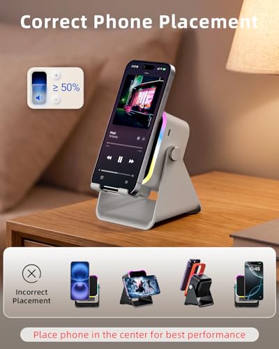 Induction Speaker 5-in-1 Bluetooth Audio for iPhone Android with Phone Stand | Adjustable Desktop Phone Holder with Charger & RGB Light, Cool Tech Gadgets Gifts for Men Women Teens Gray