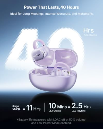 EarFun Clip 2 Open Ear Earbuds, Clip On Headphones, AI Translation Earbuds | LDAC, Hi-Res Audio, Bluetooth 6.0 for Running, Workout, 12mm Titanium Driver, 4 Mics AI Clear Call, Secure Fit, 40H, Violet - color: Violet