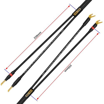 WORLDS BEST CABLES 20 Foot WBC-GOLD-LOCAP-SPKR-12 AWG - Low-Capacitance - Low-Inductance - High Purity OFC - Audiophile HiFi Speaker Cable Pair with Eminence Gold Banana (x2) & Spade (x2) Plugs - size: 20 FT, style: 2 Cables - Banana-Spade