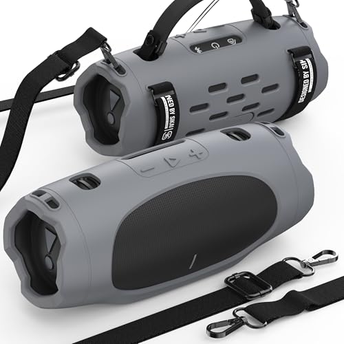 SIKAI CASE Portable Speaker Mount Compatible with JBL Charge 6, Silicone Case with Adjustable Strap&Detachable Shoulder Strap Travel Case for Bike/ATV/Golf Cart/Boat Railing, Case Only (Gray) - color: Gray