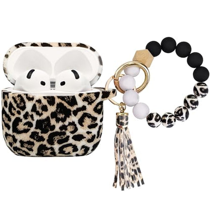 Case Compatible with AirPods 4 Case,Soft Silicone Cover with Bracelet Lanyard and Keychain, Cute Wireless Charging Protective Case for Apple AirPods 4th for Women and Men (Leopard) - color: Leopard