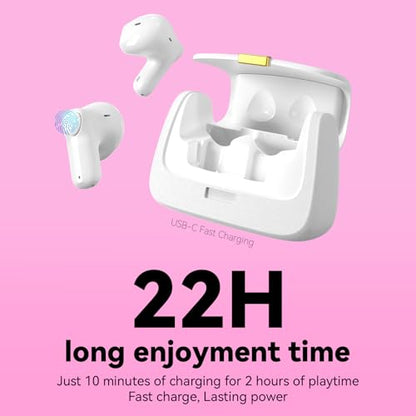 ANCwear Wireless Earbuds with Mini Handbag Case, 22H Playtime, Pearl White | Bluetooth 5.3, 13mm drivers, touch controls and DIY stickers for music, calls, travel, everyday wear and gifting - color: White Pearl