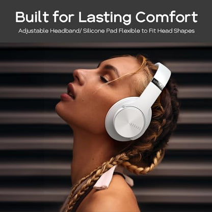DOQAUS Bluetooth Headphones Over Ear, 90H Playtime, 3EQ Mode, with ENC Mic | Hifi Stereo Sound, Lightweight, Headphones Wireless with Soft Memory Foam Earpads, Deep Bass for Home Office Cellphone PC - color: White