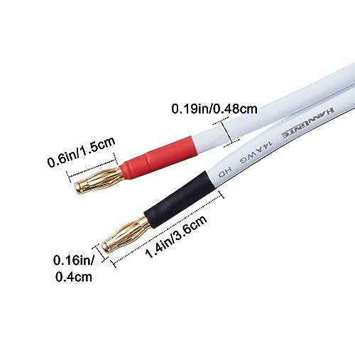 14 AWG HD Premium Soft Touch HiFi Speaker Cable with Banana Plugs (2 Pack, 3 Feet) 14 Gauge Banana Wire for Bi-Wire Bi-Amp HiFi Surround Sound Oxygen-Free Copper - White