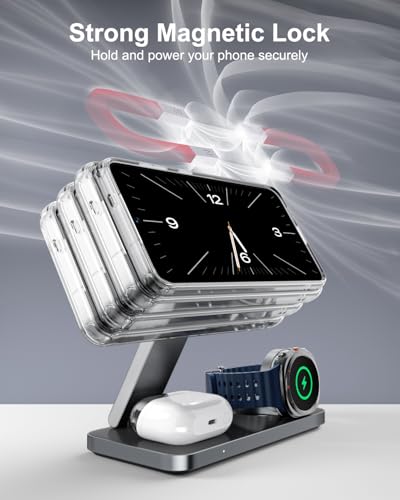 3 in 1 Wireless Charger for Samsung Galaxy, 15W Magnetic Super Fast Charging Station for MagSafe Samsung Galaxy S26 Ultra S25 S24 Z Fold Flip 8 Watch 8 7 Buds 4 3 Pro, Not for Watch 9/Ultra 2 - color: Black