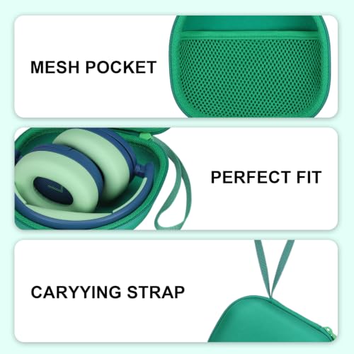 Kids Headphones Case for iClever/Candy Bila, Green(Case Only) | for iClever BTH12 HS19 BTH20 BTH22 BTH26 BTH18/Candy Bila/Acer/JBL Junior 320/MIDOLA/JoySpark/ADOOPE/EarFun Kid Headphone - color: Green