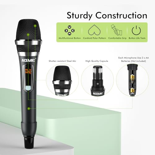 UHF Wireless Microphone System 4-Channel Cordless Mic with 4 Handheld Dynamic Microphones for Church, Speech, Weddings, Karaoke Machine, Q4