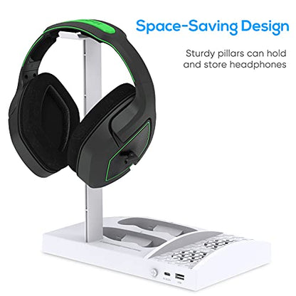 FYOUNG Upgraded Vertical Cooling Fan Stand for Xbox Series S | Cooler Fan System Dual Controller Charging Dock Station with 2 x 1400mAh Rechargeable Battery Pack, Headphone Bracket
