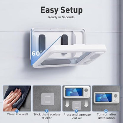 Shower Phone Holder with Wireless Bluetooth Speaker, 2026 New Waterproof Shower Phone Case for Any Phone, Wall Mounted Phoneholder for Bathroom Mirror (Black) - color: Black