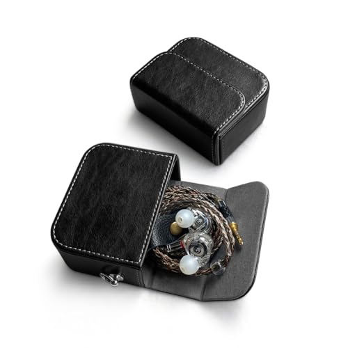Earplug box, PU leather box for in ear headphones, portable protective case for wired headphones, storage bag for headphone accessories (black)