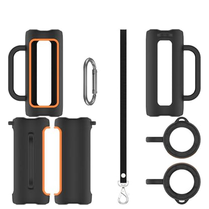 Silicone Case Cover for JBL Grip Portable Bluetooth Speaker, Soft Protective Sleeve Skin Travel Protective Carrying Case Storage Holder with Carabiner and Shoulder Strap (Black) - color: Black