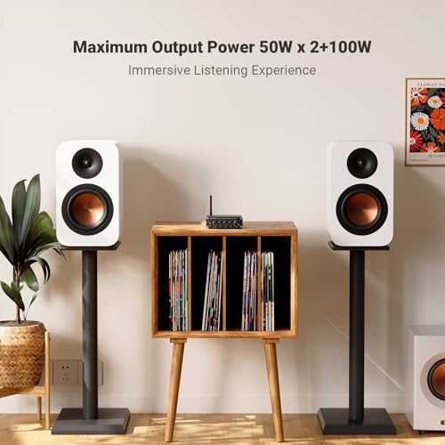 Fosi Audio BT30D Bluetooth 5.0 Stereo Audio Receiver Amplifier 2.1 Channel Mini Hi-Fi Class D Integrated Amp 50 Watt x2+100 Watt for Home Outdoor Passive Speakers/Subwoofer Powered Subwoofer