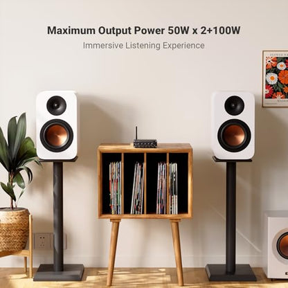 Fosi Audio BT30D Bluetooth 5.0 Stereo Audio Receiver Amplifier 2.1 Channel Mini Hi-Fi Class D Integrated Amp 50 Watt x2+100 Watt for Home Outdoor Passive Speakers/Subwoofer Powered Subwoofer