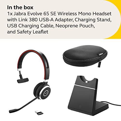 Jabra Evolve 65 SE Mono Wireless Headset - Bluetooth Headset with Noise-Cancelling Microphone, Long-Lasting Battery, and Charging Stand - MS Teams Certified, Works with All Other Platforms - Black - size: MS Teams, style: Mono with Stand