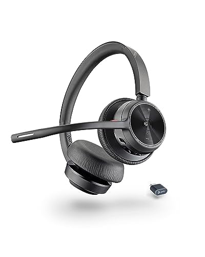 Poly Voyager 4320 UC Wireless Headset, Bluetooth Headphones with Mic - Noise-Canceling Boom Mic - Connect to PC via USB-C to USB-A Adapter, Cell Phone via Bluetooth - Microsoft Teams Certified - style: Headset, Teams Version