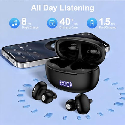 Wireless Open Ear Earbuds for Samsung Galaxy S26 Ultra S25 A17 A16 with Mic | Bluetooth 5.4 Headphones Noise Cancelling Clip-On Earbuds with LED Display IPX7 Waterproof in Ear Earphones for Sport Workout