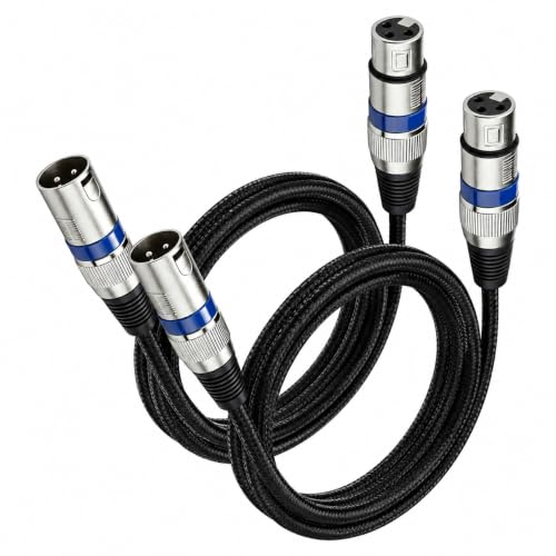 XLR Cable 3ft 3Pin XLR Male to Female Microphone Cable, 2-Pack | Short XLR Cable 26AWG Tinned Copper Nylon Braided Mic Cord for Mixer, Speaker Systems, Sound Equipments, Effector, Amplifier