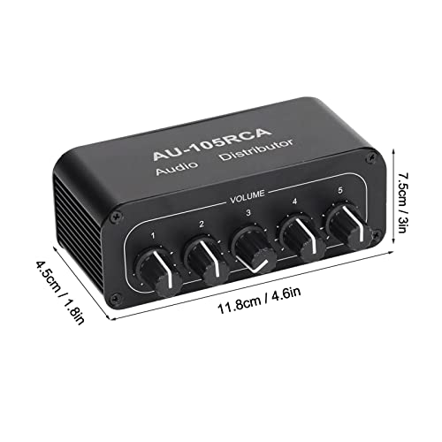 5-Way Stereo L/R Sound Channel Bi-Directional Audio Switcher with Aluminum Alloy Housing, High Fidelity Audio Switch Splitter for Multimedia, Compatible with DVD, MP3, TV, Speakers, Headphones