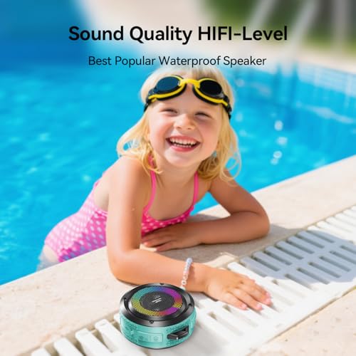 Shower Speaker, Certified IPX7 Waterproof,Portable Bluetooth Speaker with Suction Cup,Hook,Light, Stocking Stuffers, Premium Mini Outdoor Wireless Speaker, Ideal Gift for Christmas (Blue) - color: Blue