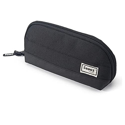 Sooez Wide-Opening Pencil Pen Case, Lightweight & Spacious Pencil Pouch Zipper Stationery Bag, Aesthetic Supply with Triangular Design for Adults, Black - color: Black