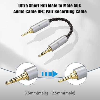 3.5MM Male to 2.5MM Male Ultra Short Hifil Male to Male AUX Audio Cable OFC Pair Recording Cable Wire-Breakage-Prevention Design Adoption of 8-Core Braided Structure 5.82 inch - size: 3.5MM Male - 2.5MM Male