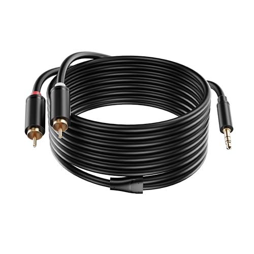 3.5mm Aux to RCA Cable 25FT, 1 Pack, Black, 1/8 Aux Male to Dual RCA Male Stereo Y Splitter Cord, 24K Gold-Plated, Compatible with Television, PC, Smartphone, Dot, Tablet and Speaker - size: 25 FT, style: Black, 1 Pack