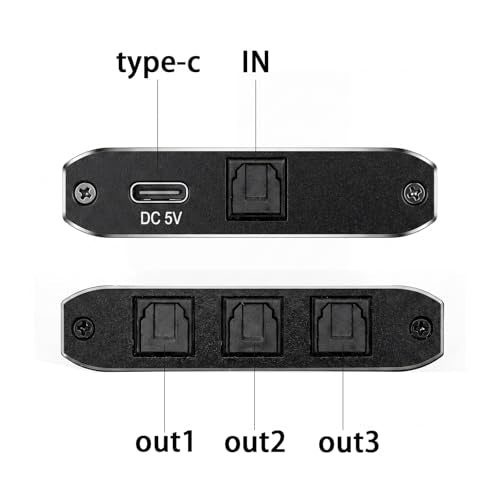 Optical Audio Splitter 1 in 3 Out with 3PCS Optical Audio Cable | Aluminum Shell Digital Toslink Audio Splitter 1x3 Supports Dolby Digital & DTS 5.1 for PS5 Xbox Blue-Ray DVD HDTV TV Box