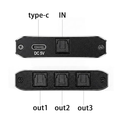 Optical Audio Splitter 1 in 3 Out with 3PCS Optical Audio Cable | Aluminum Shell Digital Toslink Audio Splitter 1x3 Supports Dolby Digital & DTS 5.1 for PS5 Xbox Blue-Ray DVD HDTV TV Box