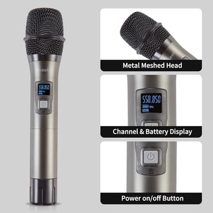4 Channel Wireless Microphone System UHF 2 Cordless Handheld Mics and 2 Lavalier Headset Mics for Karaoke Church Speaking Conference Meeting Party, 4x25 Adjustable Frequency (2 Handheld + 2 Bodypack) - size: 2 Handheld + 2 Bodypack
