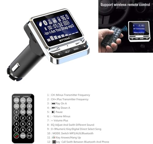 Bluetooth FM Transmitter for Car, Wireless Radio Adapter, 38W [PD 20W + QC 3.0], Handsfree Auto Kit with Remote Control, MP3 Music Player Support Siri Google Assistant U Disk/TF Card/Aux