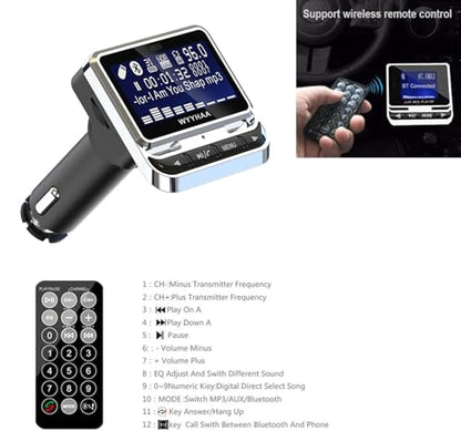 Bluetooth FM Transmitter for Car, Wireless Radio Adapter, 38W [PD 20W + QC 3.0], Handsfree Auto Kit with Remote Control, MP3 Music Player Support Siri Google Assistant U Disk/TF Card/Aux
