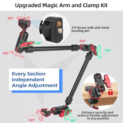 HEMMOTOP 22in Magic Arm Clamp with 1/4" - 3/8" Thread Screw MS08 | Adjustable Phone Holder, 360° Rotation, Long Articulating Arm Camera for Microphone, LED Lights, iPhone, Tripod, Desk, Table