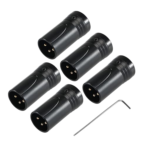 MKFAUDIO XLR Male Connector, Golden 3 Pin 90 Degree Low Profile, 5 Pack | DIY Shallow, Gold Plated, L Right Angle Adjustable, with Wrench for Microphone Mixer Board Patch Cable Audio - style: Male